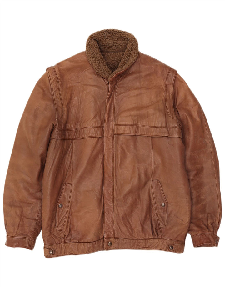 Giacca Sherpa in pelle da uomo vintage UK 38 Pelle marrone medio