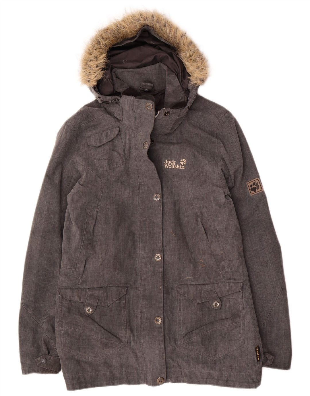 JACK WOLFSKIN Giacca parka da donna con cappuccio UK 10 Small Grigio Poliestere