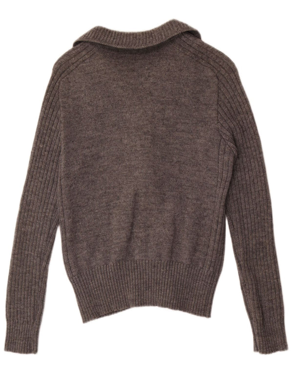 Maglione cardigan con zip intera da donna vintage UK 4 XS blocco colore grigio