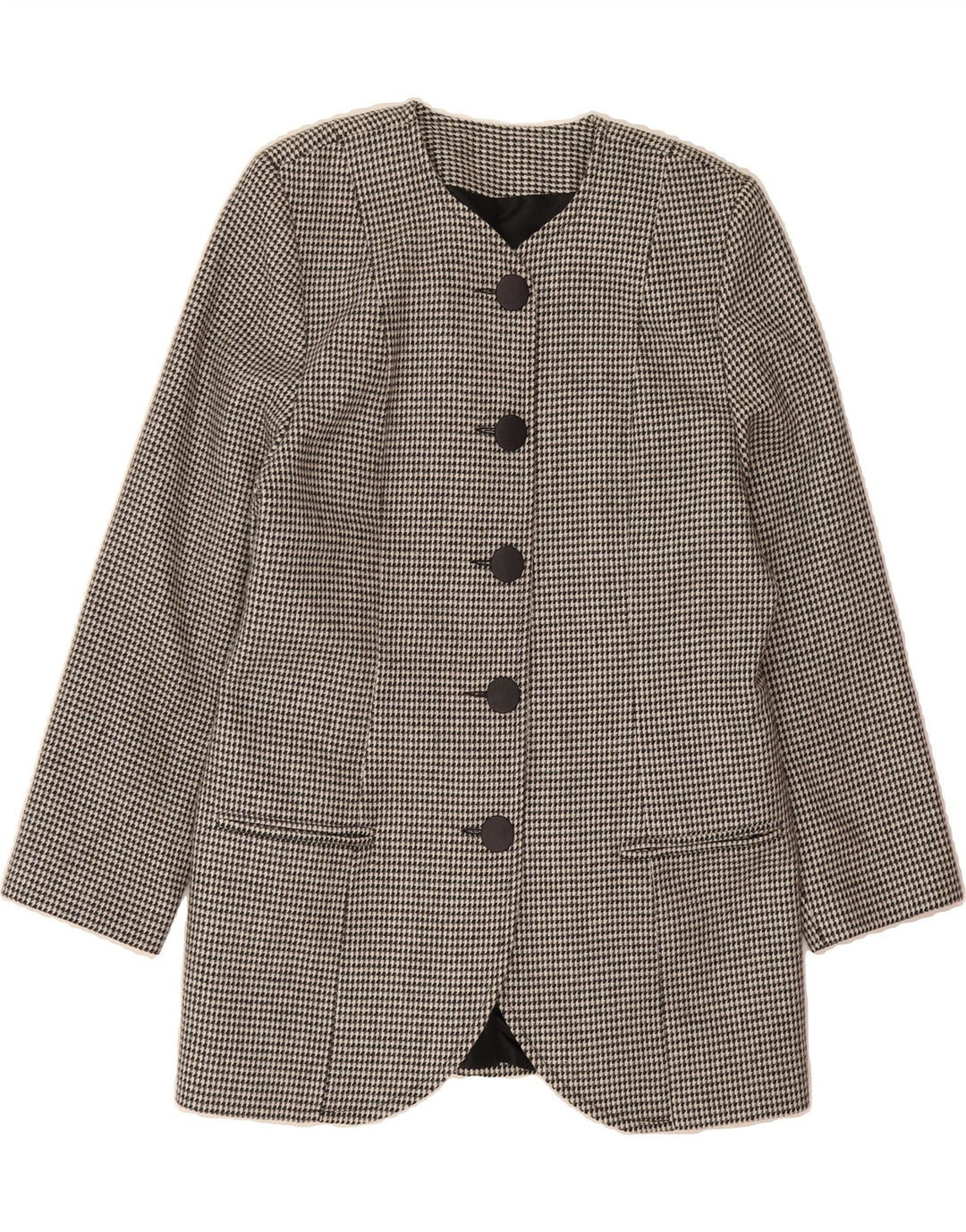 ST. BERNARD Womens Longline Blazer Jacket UK 14 Large Grey Houndstooth Vintage St. Bernard and Second-Hand St. Bernard from Messina Hembry 