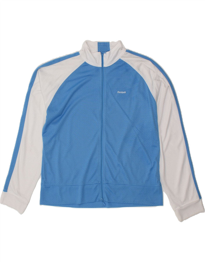 REEBOK Womens Tracksuit Top Jacket UK 14 Medium  Blue Colourblock Nylon Vintage Reebok and Second-Hand Reebok from Messina Hembry 