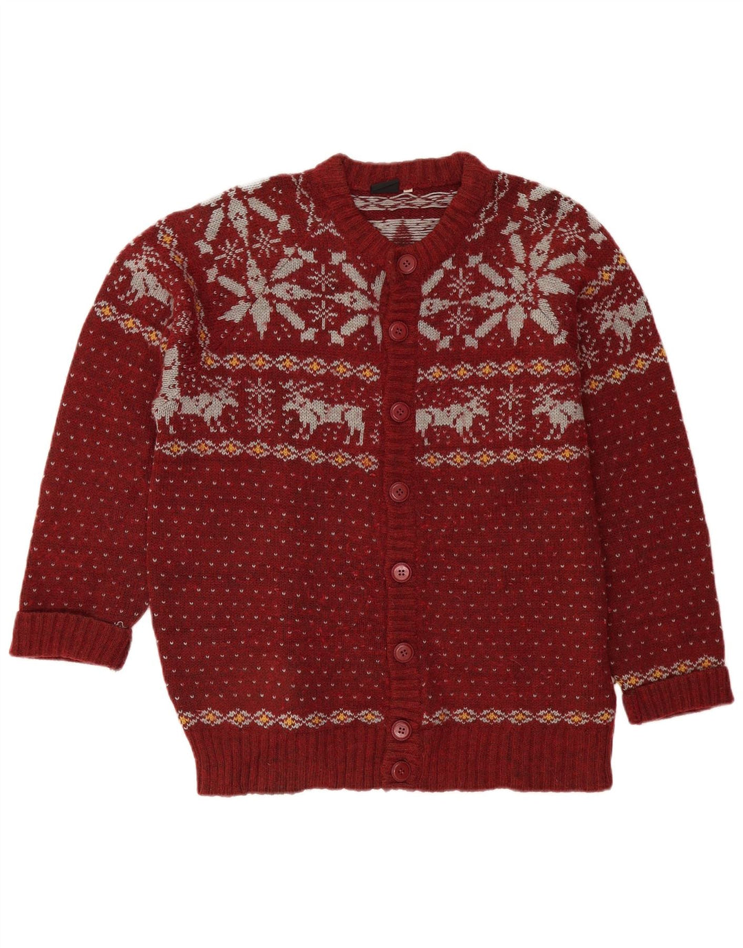 Maglione cardigan da uomo VINTAGE grande lana Fair Isle bordeaux