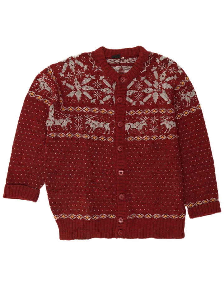 Maglione cardigan da uomo VINTAGE grande lana Fair Isle bordeaux