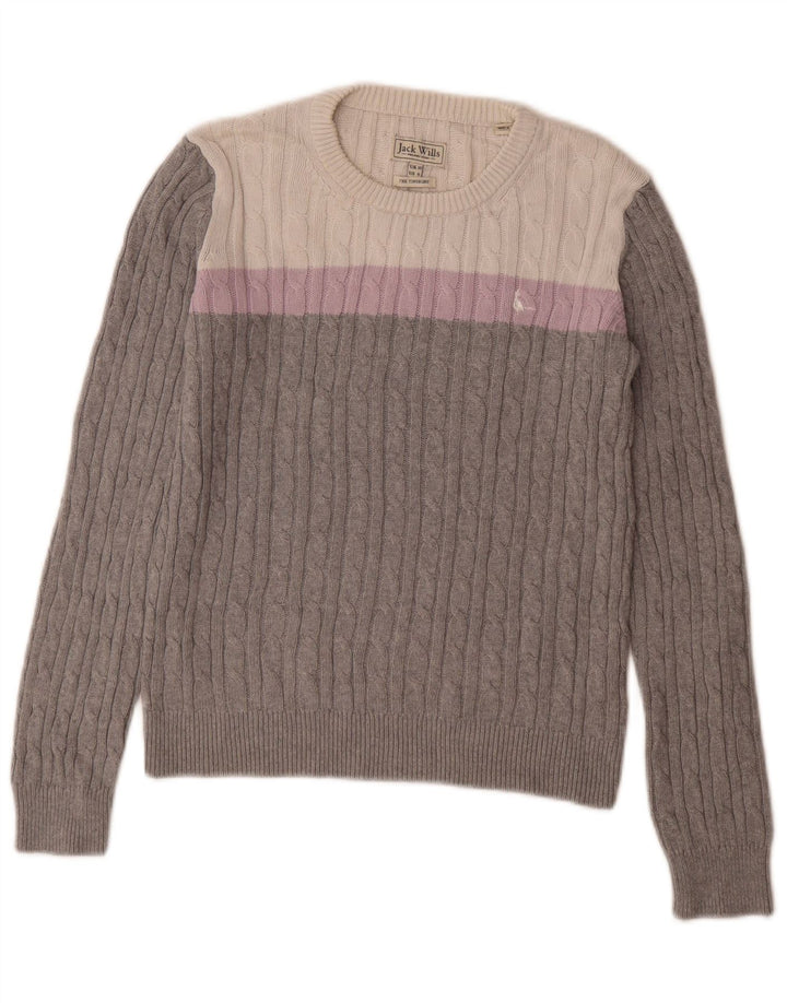 Maglione maglione girocollo da donna Jack Wills UK 10 piccolo blocco colore grigio