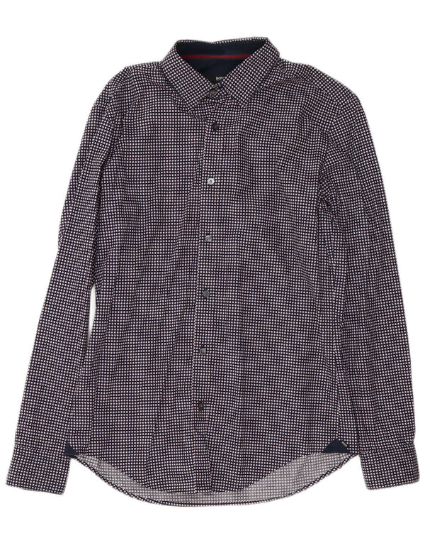 Camicia slim fit da uomo Hugo Boss in cotone maculato medio blu navy