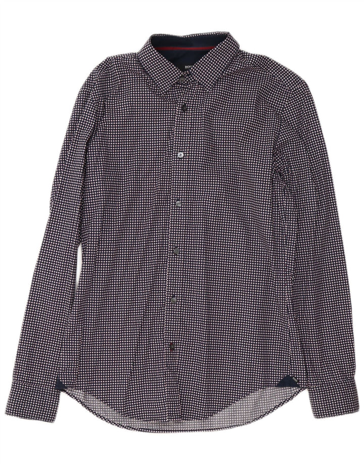 Camicia slim fit da uomo Hugo Boss in cotone maculato medio blu navy