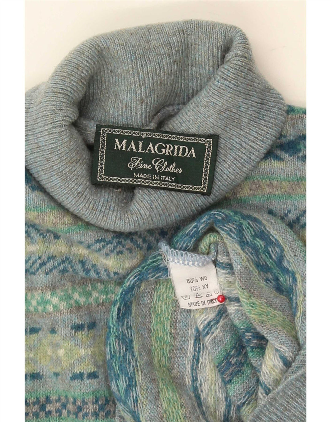 Malagrida Maglione da uomo con collo alto e maglione in lana Fair Isle multicolore medio