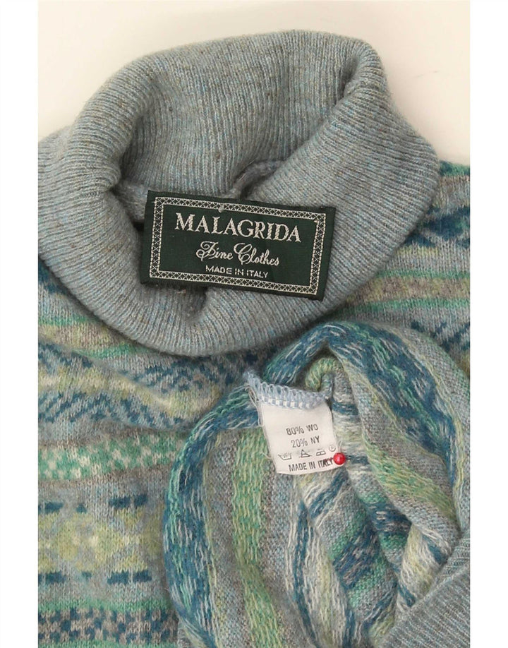 Malagrida Maglione da uomo con collo alto e maglione in lana Fair Isle multicolore medio