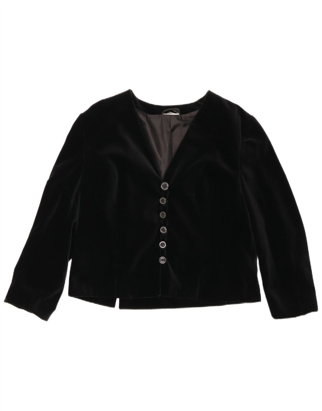 Giacca blazer vintage da donna in velluto a 6 bottoni UK 14 cotone nero medio