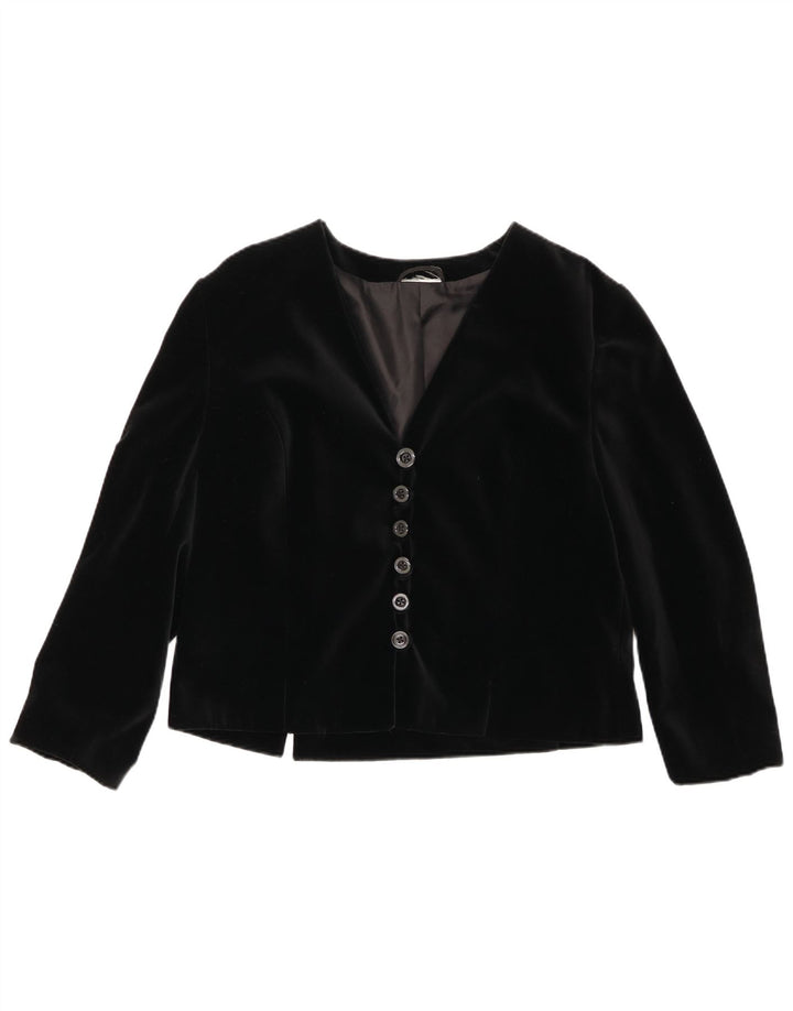 Giacca blazer vintage da donna in velluto a 6 bottoni UK 14 cotone nero medio