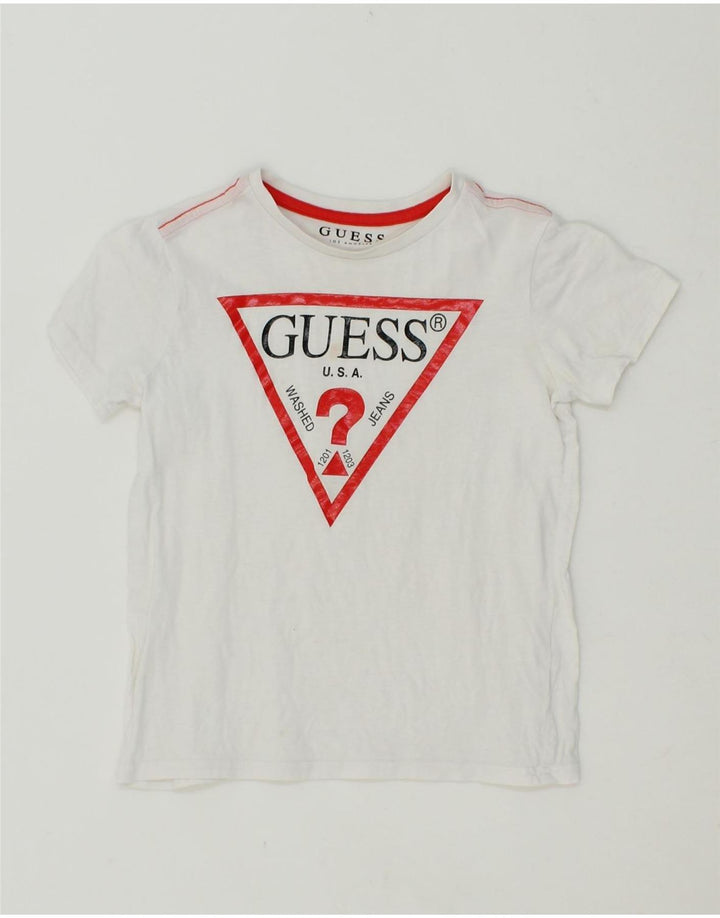 GUESS Girls Graphic T-Shirt Top 7-8 Years White Vintage Guess and Second-Hand Guess from Messina Hembry 