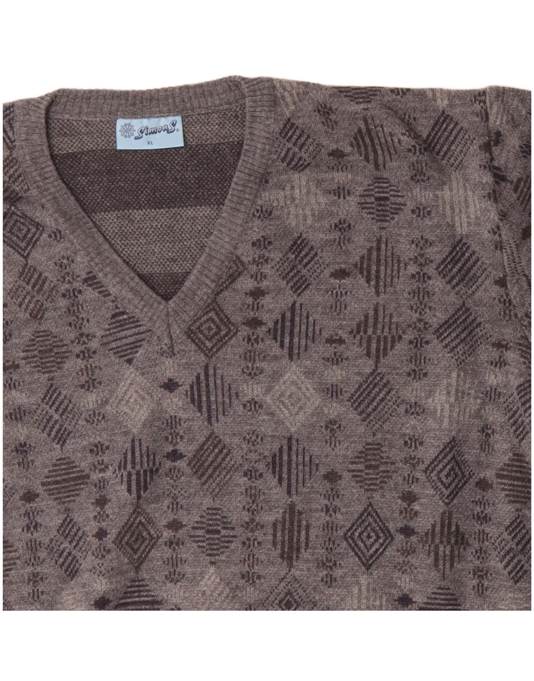 Maglione da uomo con scollo a V VINTAGE XL grigio geometrico