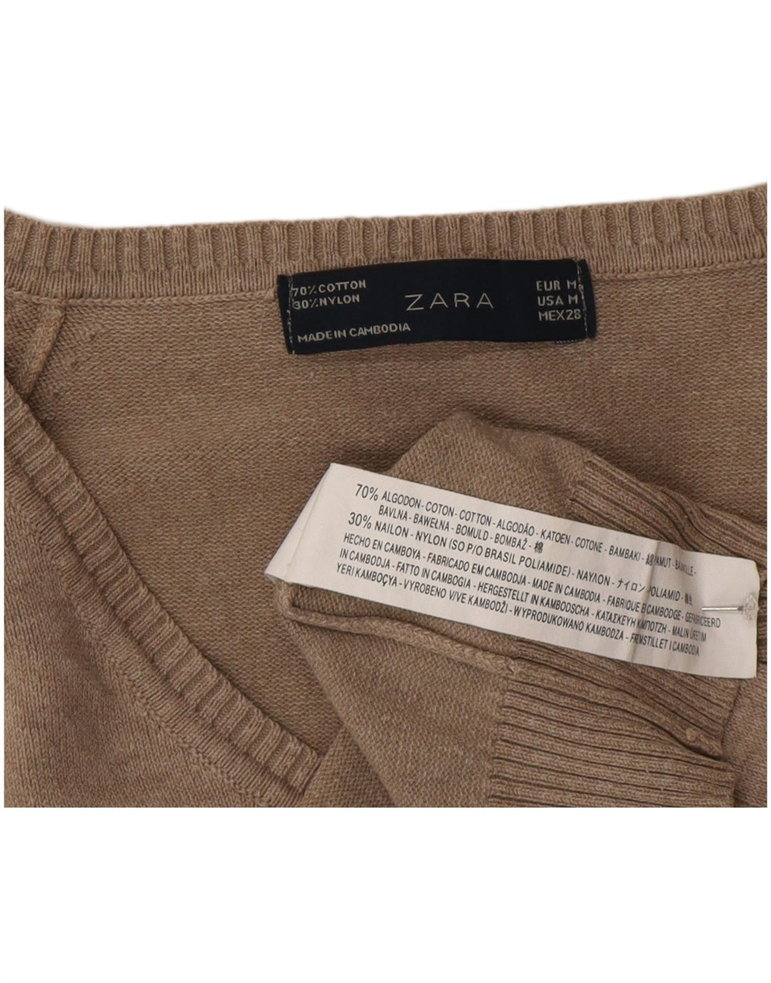 Maglione con scollo a V da donna Zara UK 12 Cotone grigio medio