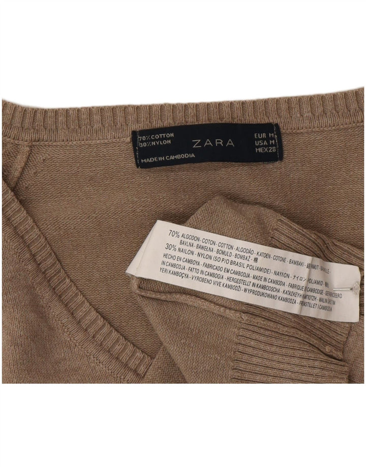 Maglione con scollo a V da donna Zara UK 12 Cotone grigio medio