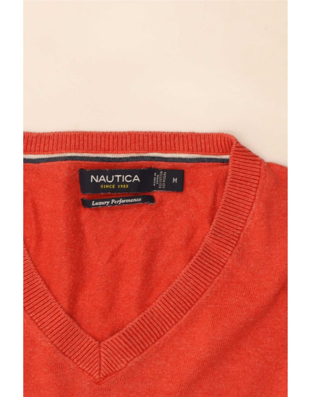 Maglione da uomo con scollo a V Nautica in cotone rosso medio