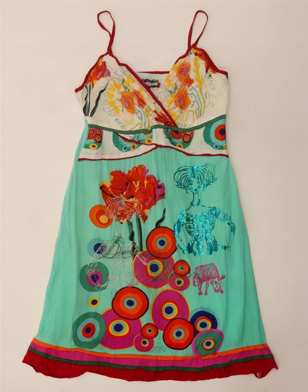 Desigual Womens Graphic Sundress EU 40 Viscosa floreale blu medio
