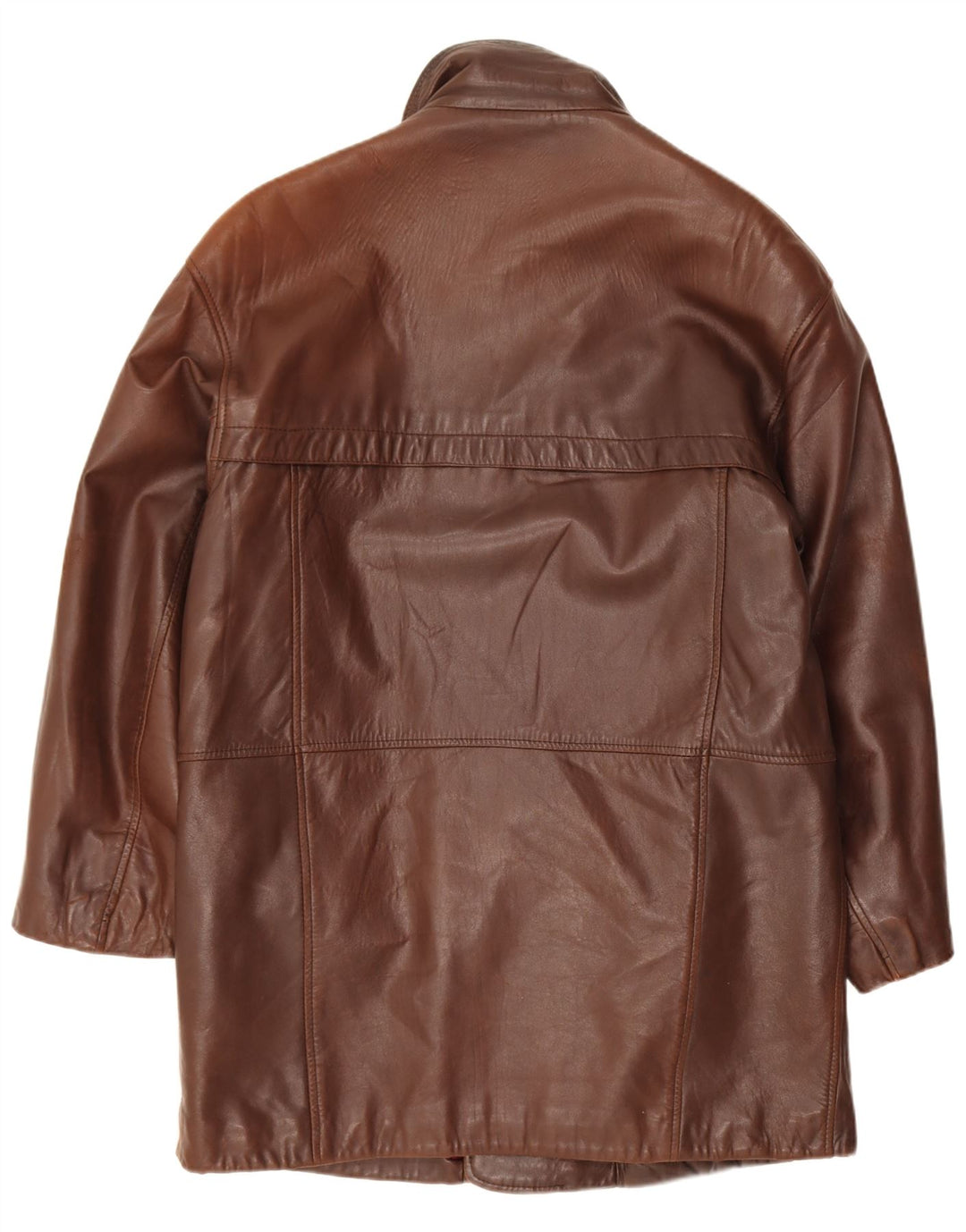 Cappotto in pelle vintage da donna UK 14 grande marrone