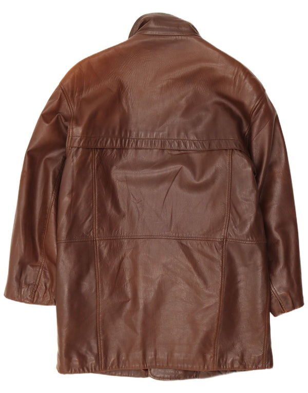 Cappotto in pelle vintage da donna UK 14 grande marrone