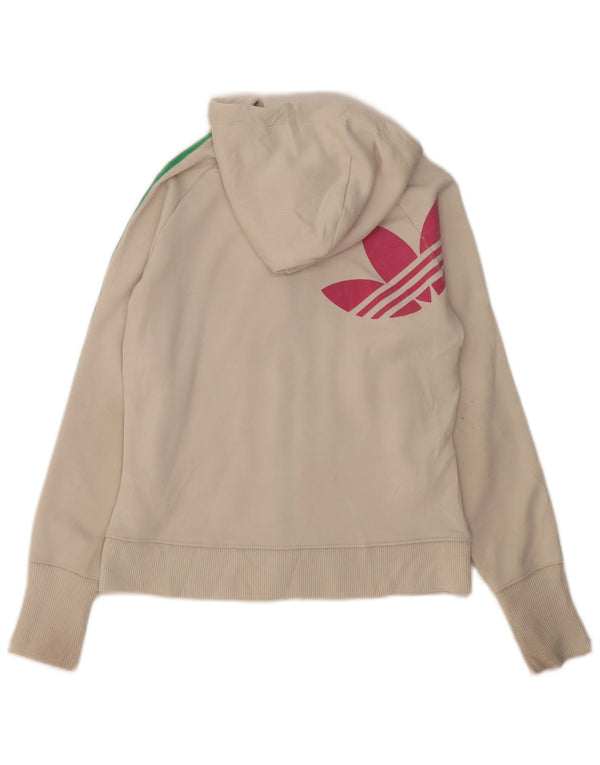 Maglione con cappuccio e zip grafica da donna Adidas UK 12 poliestere bianco medio