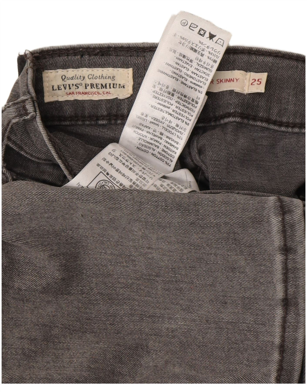 Jeans skinny effetto invecchiato da donna Levi's W25 L28 cotone grigio