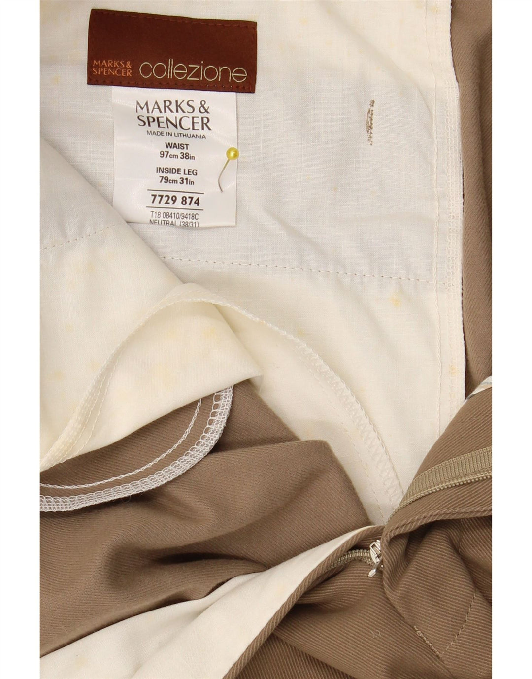 Pantaloni da abito dritti da uomo Marks & Spencer W38 L31 in cotone marrone