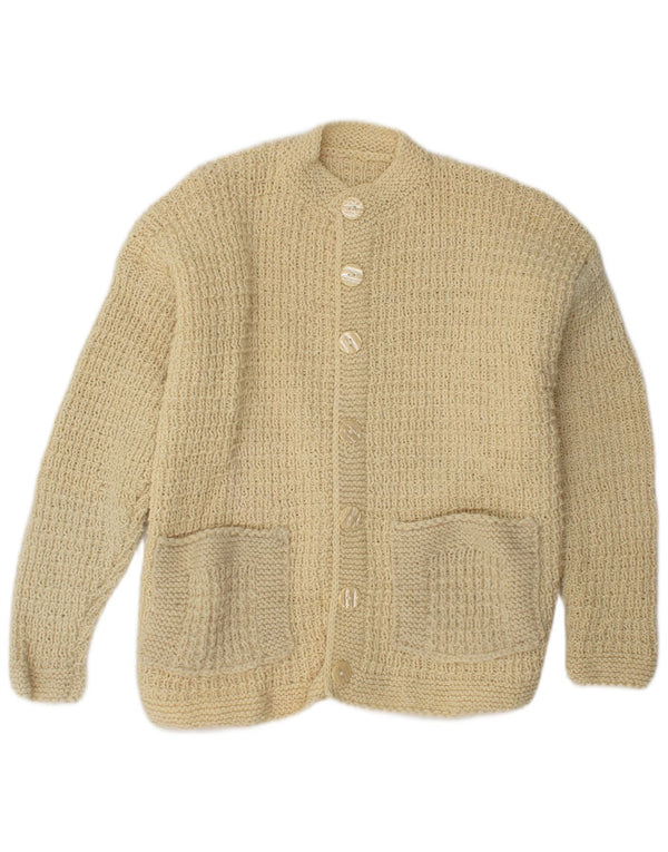 Maglione cardigan da donna vintage UK 12 medio bianco sporco