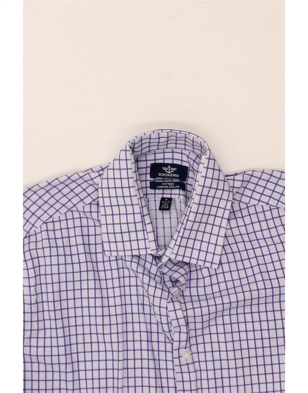 DOCKERS Mens Fitted Shirt Size 15 1/2 Medium Purple Check Cotton Vintage Dockers and Second-Hand Dockers from Messina Hembry 