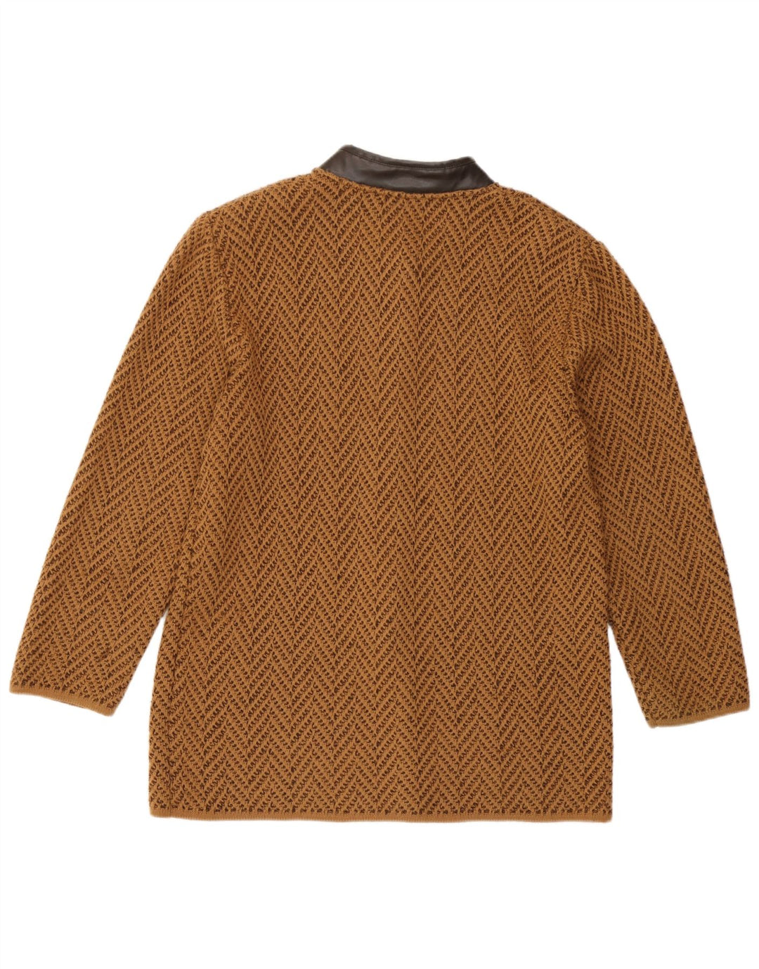 Maglione cardigan da donna vintage UK 14 lana Chevron marrone medio