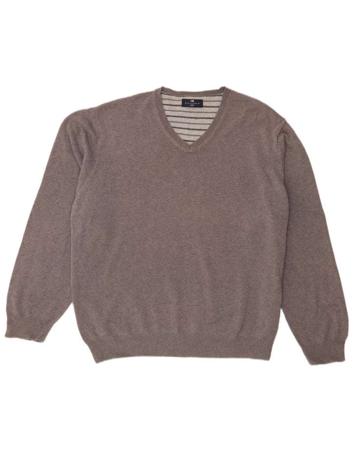 Maglione da uomo con scollo a V blu Harbour Marks & Spencer 2XL cotone grigio