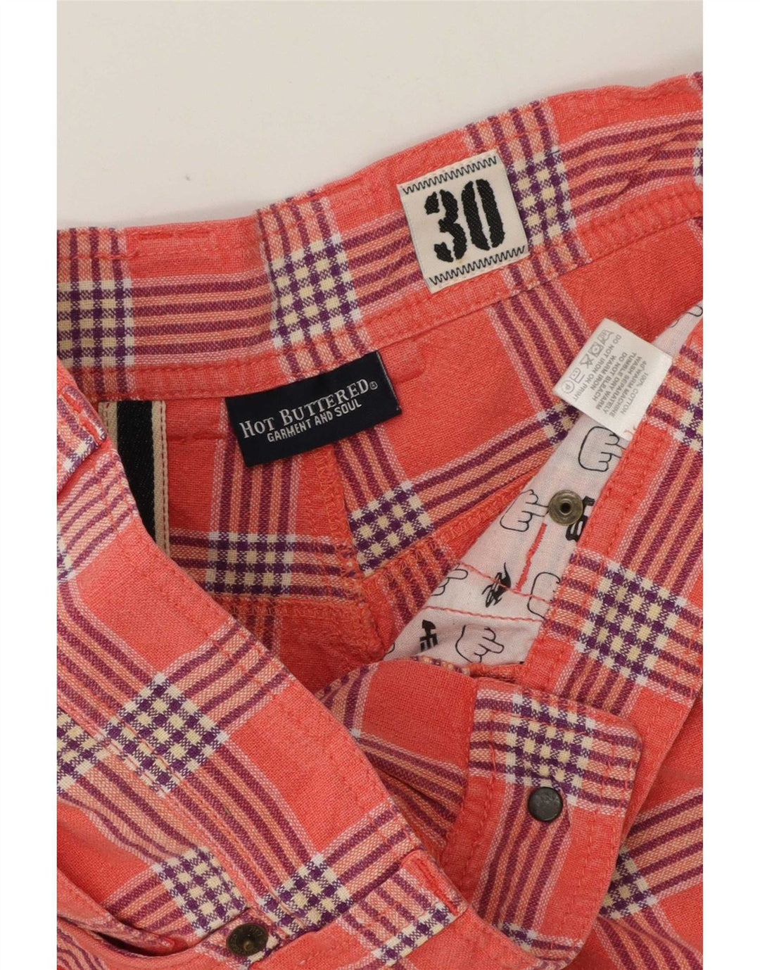 Pantaloncini casual vintage da uomo W30 in cotone a quadri rosa medio