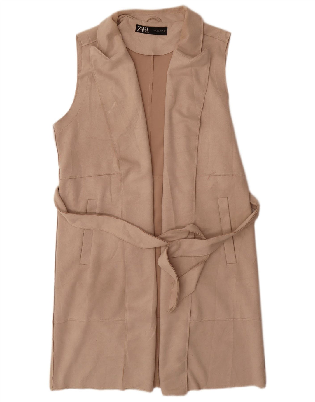 Gilet lungo da donna Zara UK 16 grande beige poliestere