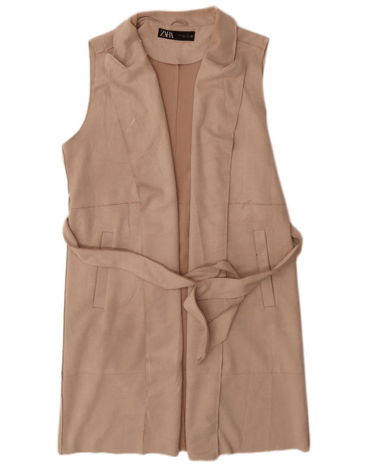 Gilet lungo da donna Zara UK 16 grande beige poliestere