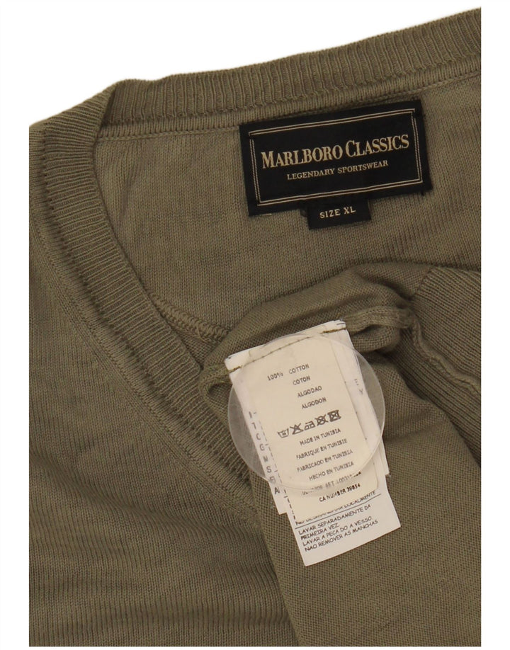 Marlboro Classics Maglione da uomo con scollo a V XL in cotone kaki