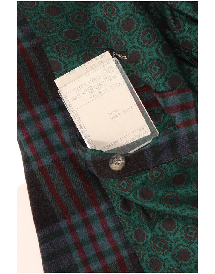 Giacca blazer vintage da uomo a 2 bottoni IT 48 lana media a quadri blu navy