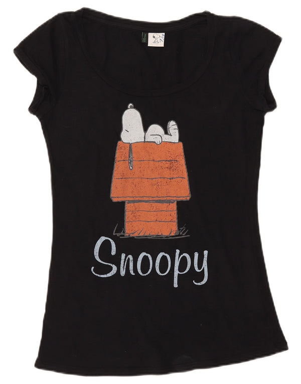 T-shirt grafica da donna BENETTON Peanuts UK 6 XS cotone nero