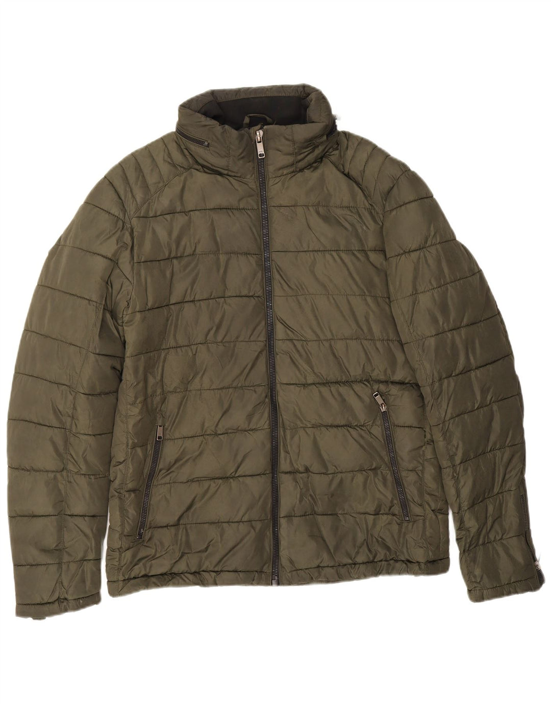 Giacca imbottita con cappuccio da uomo Zara UK 40 grande nylon kaki