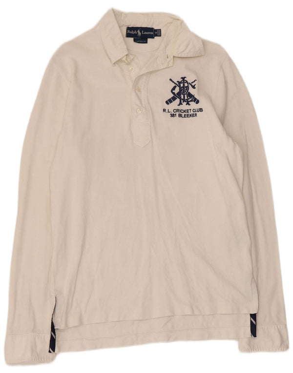 Polo da rugby grafica da uomo a maniche lunghe Ralph Lauren piccola in cotone bianco
