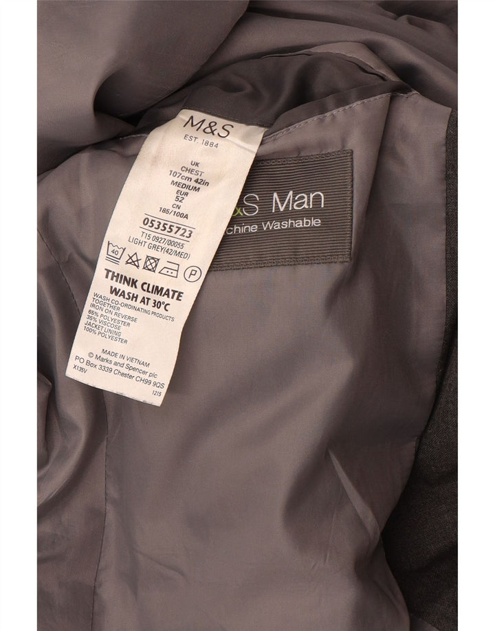 Giacca blazer a 2 bottoni Marks & Spencer da uomo UK 42 grande poliestere grigio