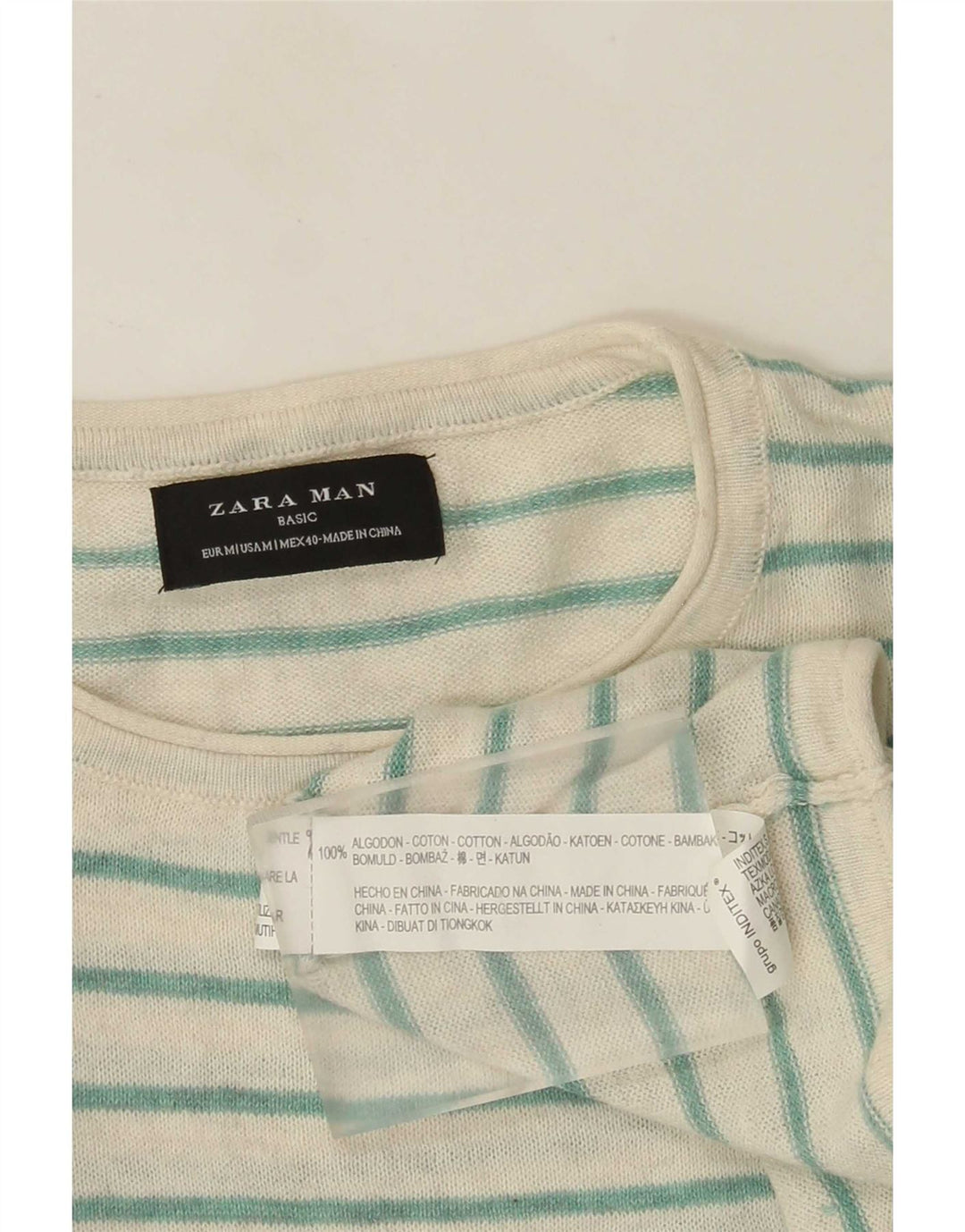 Maglione maglione girocollo da uomo Zara in cotone a righe verde medio