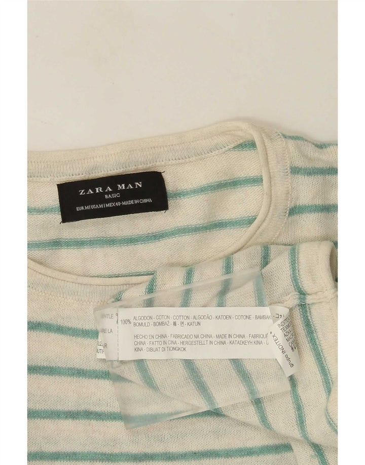 Maglione maglione girocollo da uomo Zara in cotone a righe verde medio