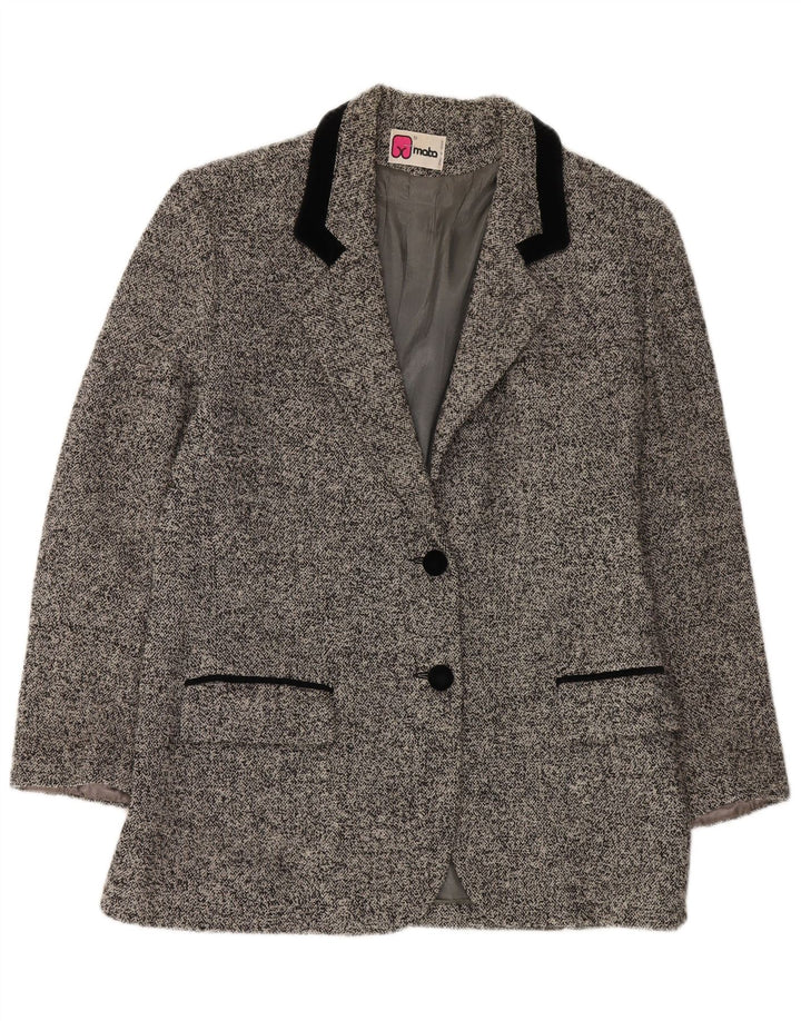 Giacca blazer vintage da donna a 2 bottoni IT 48 XL lana screziata grigia