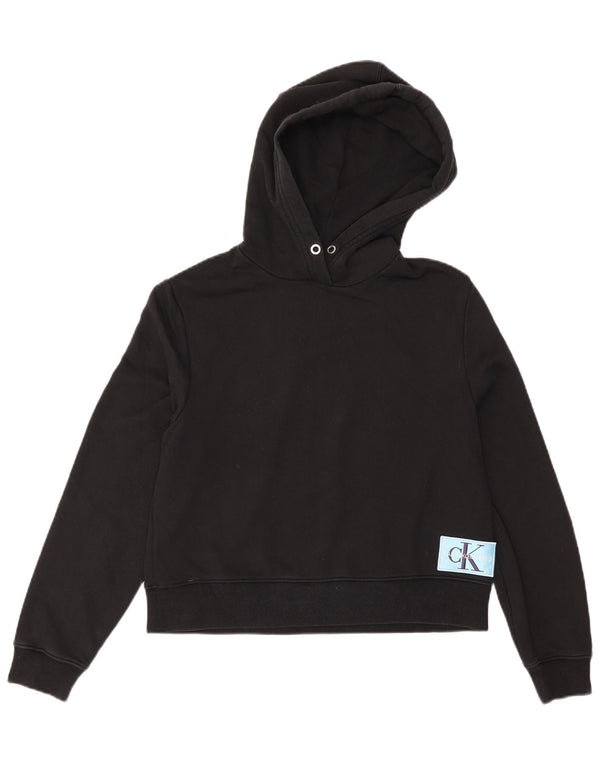 Maglione con cappuccio oversize corto da donna Calvin Klein Jeans UK 10 piccolo nero