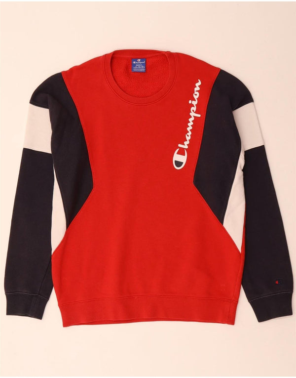 Felpa grafica da uomo Champion, maglione piccolo, colore rosso, in cotone color block