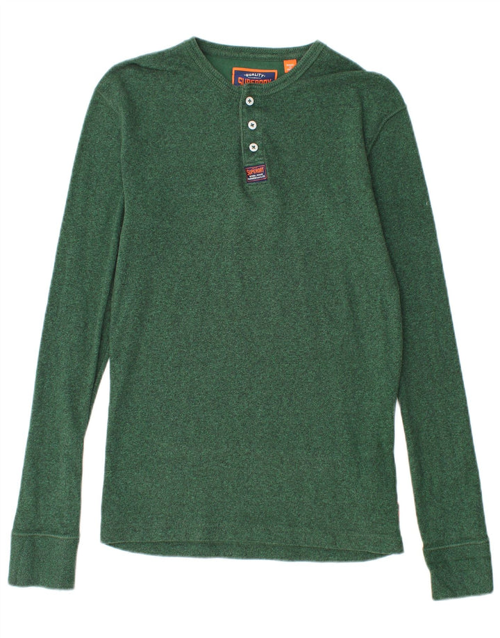 Top da uomo Superdry a maniche lunghe in cotone chiazzato verde piccolo