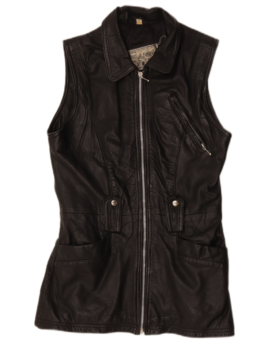 Gilet in pelle da donna vintage UK 12 medio nero