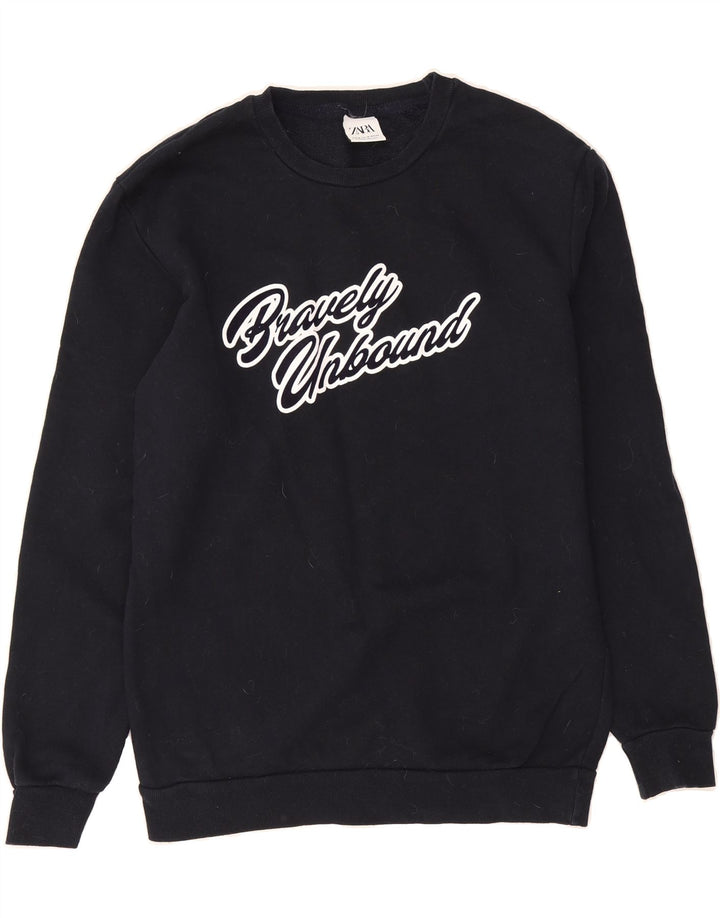 ZARA Mens Graphic Sweatshirt Jumper Medium Navy Blue Cotton Vintage Zara and Second-Hand Zara from Messina Hembry 