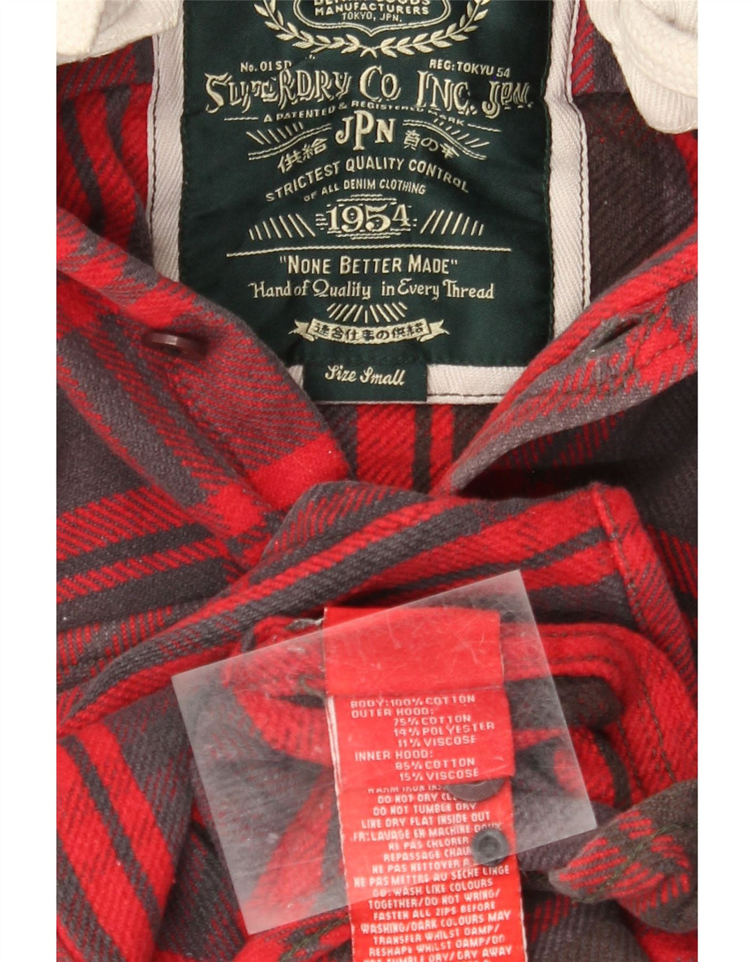 Camicia da uomo in flanella con cappuccio SUPERDRY, piccolo cotone scozzese rosso