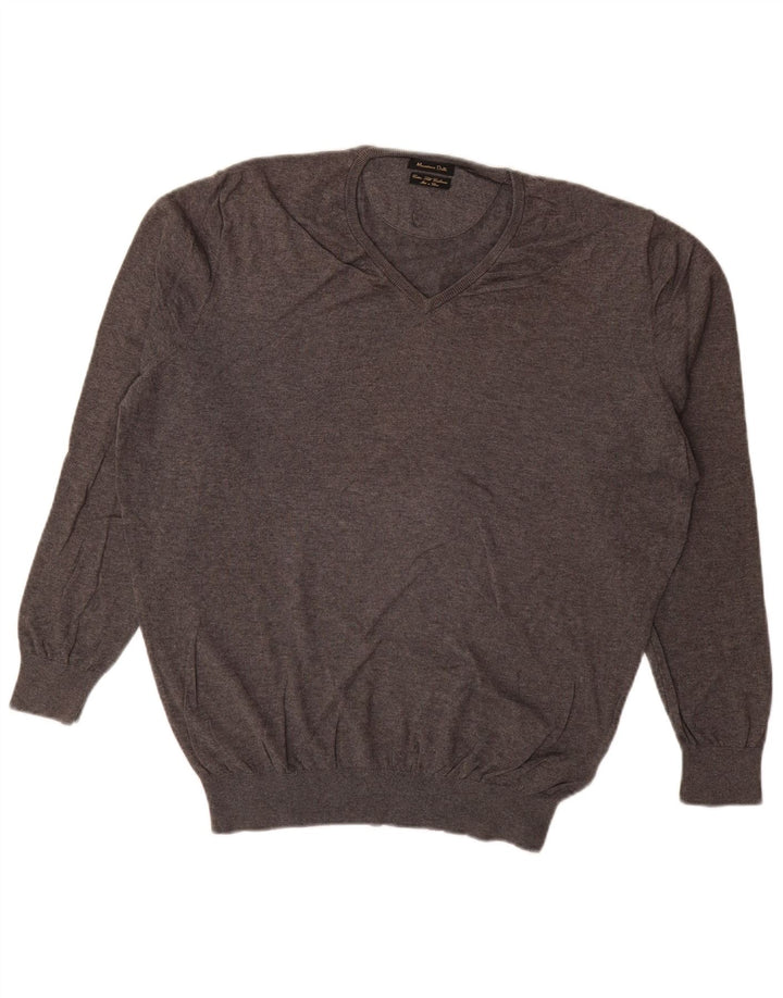 MASSIMO DUTTI Maglione da uomo con scollo a V XL in cotone grigio