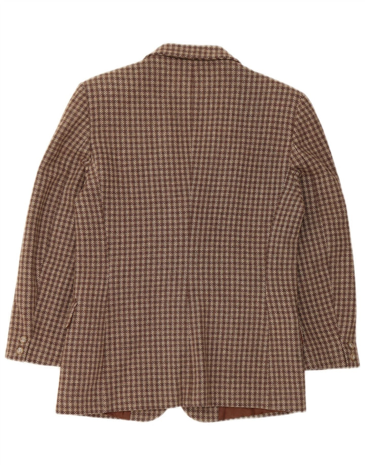 Giacca blazer vintage da donna a 2 bottoni IT 42 in lana pied de poule marrone medio
