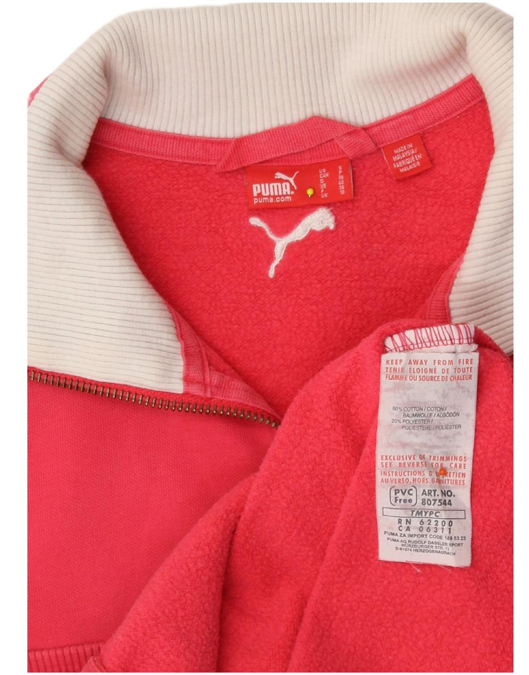 PUMA Womens Graphic Tracksuit Top Jacket UK 10 Small Pink Cotton